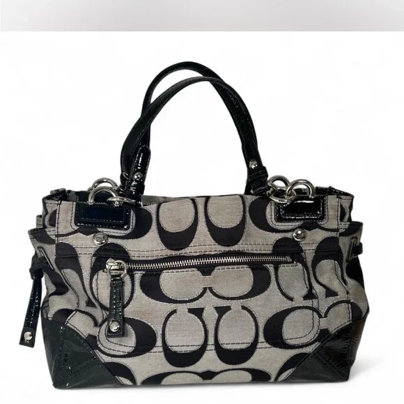 Coach Chelsea Signature Tote In Black and Gray w/ Patent Leather Trim - Picture 2 of 8